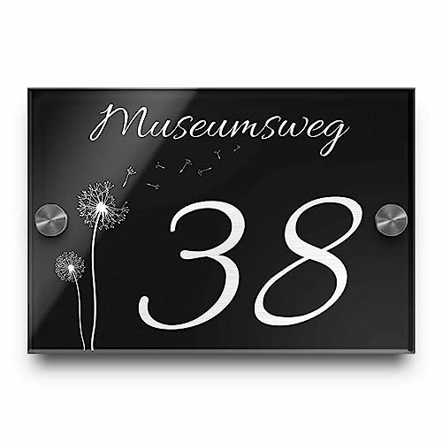Hausnummer mit Gravur Straße und Ziffern Zahlen wetterfest in versch. Größen ab 16x11 cm rechteckig Edles Hochglanz Acrylglas in schwarz und anthrazit Hausnummern Schild für Garten Haus