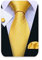 Barry.Wang Mens Yellow Gold Ties Silk Solid Color Necktie With Handkerchief Cufflinks Set in Gift Box