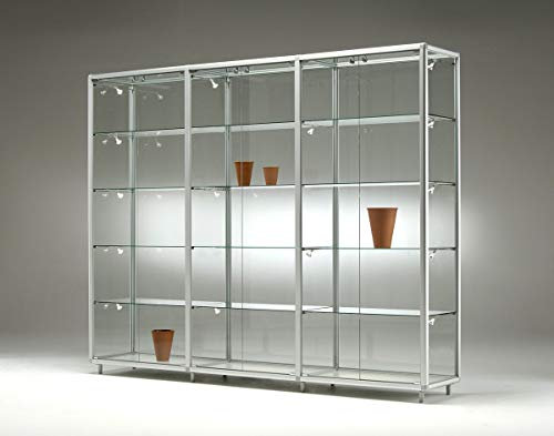 Ausstellungsvitrine & Sammlervitrine 231 x 42,5 x 184,5 cm – große abschließbare Glasvitrine & Spiegelrückwand - ohne Beleuchtung – Standvitrine Ideal für Messen, Ausstellungen, Geschäfte & Sammler