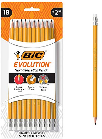 BIC Evolution Cased Pencil, #2 Lead, Yellow Barrel, 18-Count