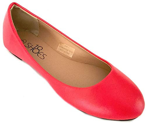 Shoes 18 Womens Classic Round Toe Ballerina Ballet Flat Shoes 8600 Red Pu UK 5.5