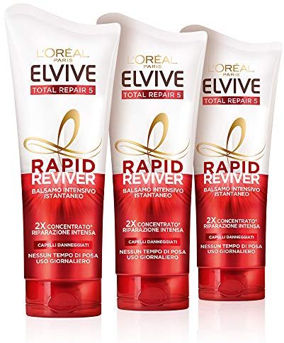 L'Oréal Paris Elvive Rapid Reviver Intensivbalsam Total Repair 5, angereichert mit Aminosäure und Vitamin E, für geschädigtes Haar, 3 x 210 ml