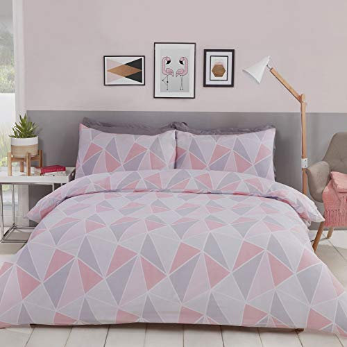 MyHome Geometric King Duvet Quilt Cover Bedding Set Pink/Grey