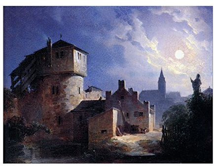 Kunstdruck Poster - Carl Spitzweg Mondschein über dem Dorf 40x30 cm ca. A3 - Alte Meister Bild ohne Rahmen