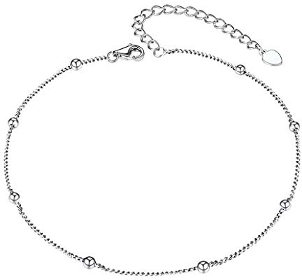 Silvora Kugelkette S925 Silber Fußkettchen für Damen 2.4mm Breit Feine Damen Fußketten 22CM+5CM Verlängerketten