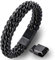 HOOF Armband Herren | Echt-Leder-Edelstahl Schmuck Männer | Armreif geflochten | Edle Schachtel Box Etui | Personalisiertes Geschenk Rocker, Biker, Wikinger, Gothic, Punk B2(19,5cm - 20,5cm Schwarz