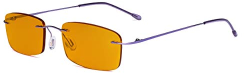Eyekepper Computer-Brille - Blaulicht-Schutzbrille mit orange getönter Filtergläser für die Nacht - Randlose,blendschuz UV-Strahlen schutz Damen Herren,Lila
