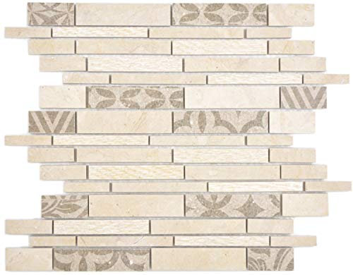 Mosaik Fliese Verbund Marmor/Keramik mix beige für WAND BAD WC KÜCHE Wandverblender Fliesenspiegel Verkleidung | 10 Matten