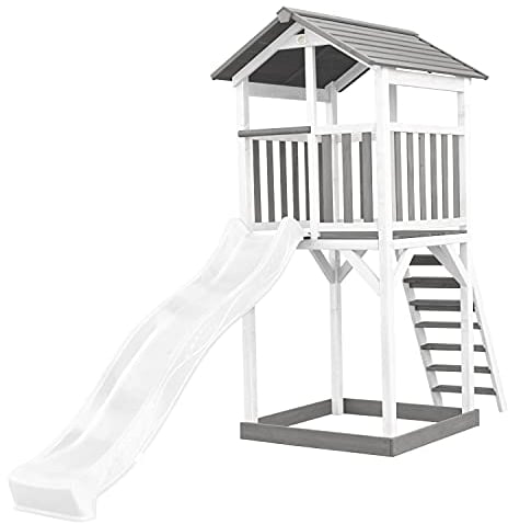 AXI Beach Tower Aire de Jeux avec Toboggan en Blanc & Bac à Sable | Grande Maison Enfant extérieur en Gris & Blanc | Cabane de Jeu en Bois FSC