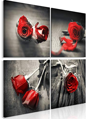 decomonkey Bilder Set Rose 4 Teilig- jedes Teil 40x40 cm | Leinwandbilder Bild auf Leinwand Vlies Wandbild Kunstdruck Wanddeko Wand Wohnzimmer Wanddekoration Deko Blumen Natur