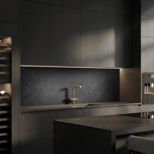 Dedeco Küchenrückwand Motiv: Beton V2, 3mm Aluminium Platte als Fliesenverkleidung Spritzschutz Küchenwand Verbundplatte wasserfest, inkl. UV-Lack glänzend, alle Untergründe, 260 x 60 cm