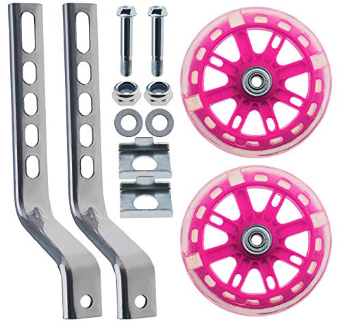 Create idea 1 Paar pinke LED-Stabilisatoren für Kinderfahrräder, Stützräder, strapazierfähig, verstellbar, für 30,5 bis 50,8 cm Fahrräder zur Unterstützung des Gleichgewichts, inklusive Komponenten