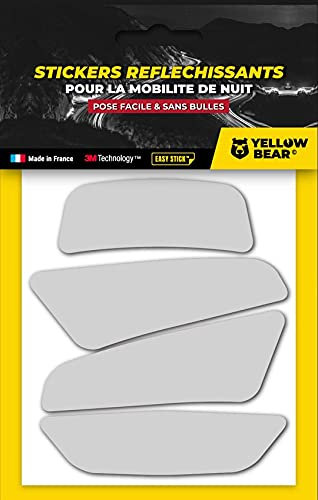 Yellow Bear© Easy Four, Kit 4 Stickers Retro réfléchissants REPOSITIONNABLES, pour Casque Moto, 3MTM Technology, Blanc