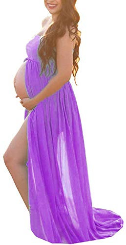 BUOYDM Femme Enceinte Robe en Maternité Mousseline Sexy Grossesse Bandeau Robe pour Maternité Photo Shoot pour Plage Wedding Cocktails Soirée (Taille Unique, D-Violet)