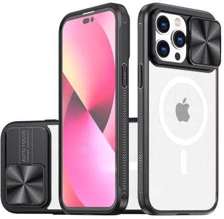 Emlivi Hülle Kameraschutz kompatibel für iPhone 12 Pro Stylisch Silikon Schutzhülle mit Camera Slider Schutz Matte Hart Translucent Handyhülle Anti-Scratch Case Cover für iPhone 12 Pro (6,1), Schwarz