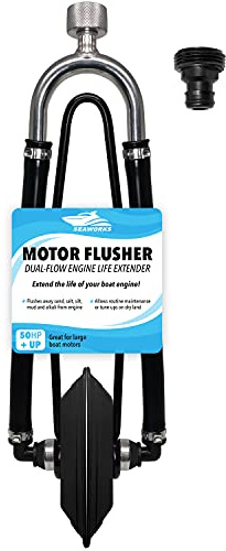 Seaworks Steel Dual Feed Muff Style Heavy Duty Steel Boat Motor Flusher | Use for Antifreeze Winterization or Common Water Flush | 5/8 Inch Standard Garden Hose Connection