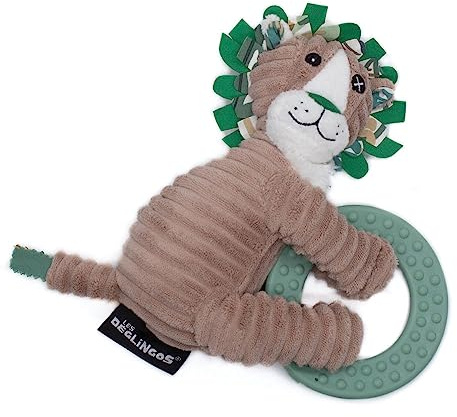 Les Déglingos Anneau Dentition Bébé - Jélékros le Lion | Peluche Doudou Biche Bébé | Jouet d'Éveil à Mâchouiller | Rembourrage Recyclé