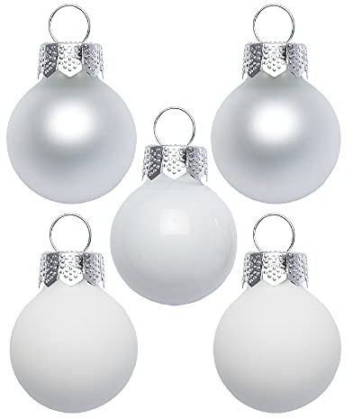Inge Glas Magic Mini-Weihnachtskugeln 2cm 25 Stück | kleine Christbaumkugeln in Karton-Box (Just White | weiß Glanz matt)
