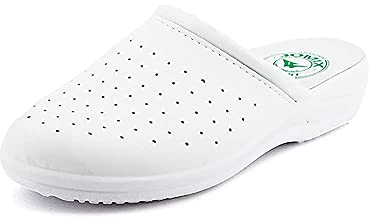 JOMIX Zuecos Sanitarios Mujer Chanclas Sanitarias Cómodas Ortopédicas Ligeras Transpirables, A Blanco, 39 EU
