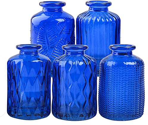 ELEGANTTIME Jarrón de Cristal Azul Cobalto con diseño de Mango de Alambre de Corcho, cafeterías Decorativas, Mesa de Oficina, hogar y jardín (Juego 5)