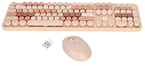 Wireless Keyboard and Mouse Combo,104 Keys Ergonomic Cute Desktop Game Keyboard and Mouse Sets for Girls for Home Office Work Gaming,Valentine's Birthday Gift (milk tea)