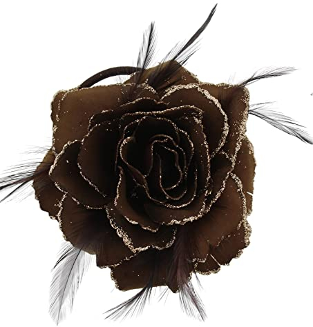 Topkids Accessories Rose Flower Hair Clip Hairband Brooch Safety Pin Hairpin Floral Corsage Fascinator Hair Band Aligator Beak Grip for Women & Girls Wedding Prom Party Special Occasion (Brown)