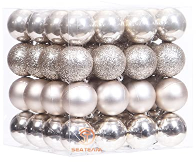 Sea Team 64-Pack Christmas Ball Ornaments with Strings, 30mm/1.18-Inch Mini Size Baubles, Shatterproof Plastic Christmas Bulbs, Hanging Decorations for Xmas Tree, Holiday, Wedding, Party, Champagne