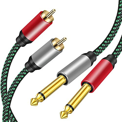 OvagYeng Cavo 2x 6,35 mm a 2 RCA, Oro-Placcato Copper Shell Robusto 1/4 Pollice Maschio TS a RCA Maschio Adattatore Sdoppiatore Audio Stereo (0.5M)