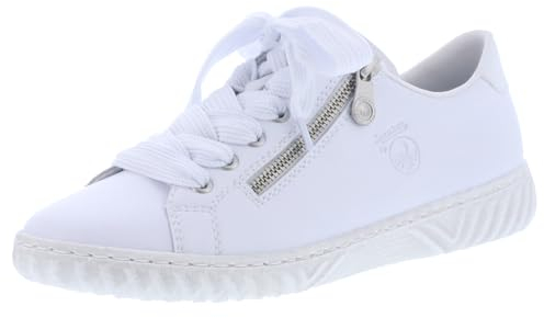 Rieker Ladies Zip Detailed Antistress Featured Trainer N0900-81 - White Leather - UK Size 8 - EU Size 42 - US Size 10