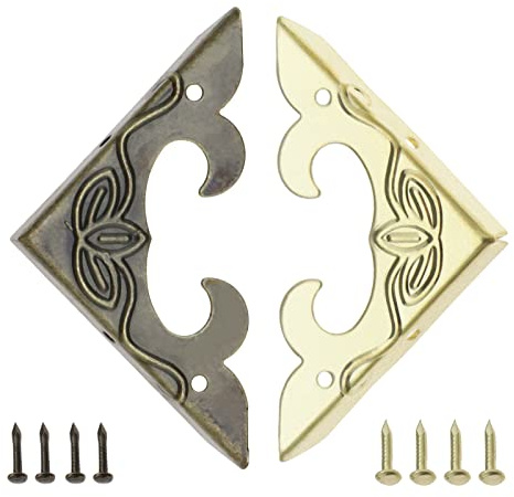 eMagTech 40PCS Wooden Box Corner Protector Vintage Corner Guard Metal Edge Cover Furniture Table Edge Decoration for Jewelry Box Storage Box Antique Bronze & Gold