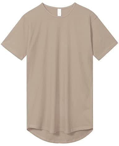Allsense Men’s Hipster Cotton Crew Neck T-Shirt – Short-Sleeve Long Curved Hem Tee, Ivory, S