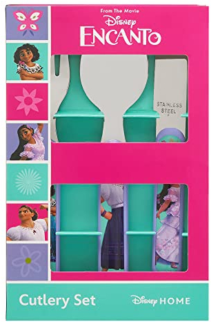 Encanto Ménagère 3 pièces – Couteau, fourchette et cuillère réutilisables pour enfants, en acier inoxydable et plastique ABS de qualité alimentaire – Pour 12 mois et plus