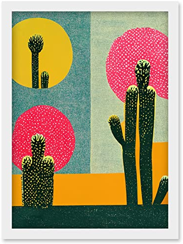 Wee Blue Coo Surreal Pop Art Cholla Desert Cactus Artwork Framed Wall Art Print A4