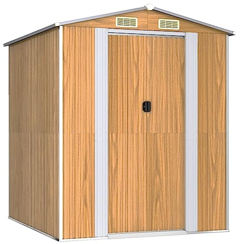 vidaXL Geräteschuppen Gerätehaus Garten Schuppen Gartenhaus Hütte Haus Laube Gartenschuppen Lagerschuppen Hellbraun 192x191x223cm Verzinkter Stahl