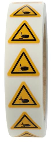 Warnaufkleber W024 - Warnung Handverletzungen - Seitenlänge: 25 mm - 1.000 selbstklebende Warnzeichen 1 Rolle(n), Polyethylen