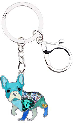 LONYOO Emaille Niedliche Französische Bulldogge Hunde Schlüsselanhänger Zinklegierung Autoschlüssel Geldbeutel Schmuck Haustiere Geschenke für Frauen Mädchen Hunde Liebhaber (Blau 1281)