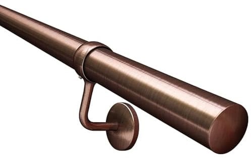 EAI Handrails for Stairs | Banister Hand Rail 3600mm | for Indoor Staircase Antique Copper | Kit with 3 Rails & 4 Handrail Brackets