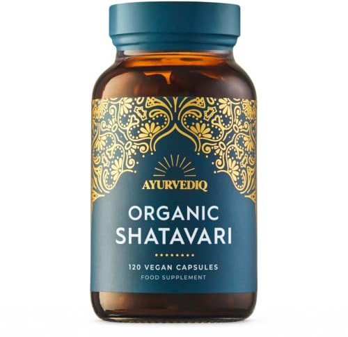 Ayurvediq Organic Shatavari Asparagus Racemosus 500mg, 120 Vegan Capsules | Whole Root Powder, Ayurvedic Herb Supplement, Soil Association Certified, Karnataka Grown, Amber Glass Bottle