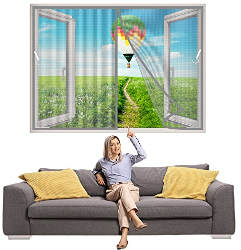 Magnet Fliegengitter Fenster 160x140 cm Vorhang für Holz, Eisen, Aluminium Fenster und Balkon Einfache Installation - Grau Z