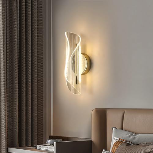 LED Wandleuchte Innen Modern, 16W Acryl LED Wandlampe mit einstellbarer Farbtemperatur, Gold Wandleuchte Wandbeleuchtung für Kinderzimmer Wohnzimmer Schlafzimmer Flur Treppenhaus, 3000K-6500K
