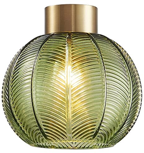 Antique Gold & Green Ribbed Glass Vintage Retro Easy Fit Globe Dome Pendant Shade | 20.5cm Diameter (8) | None Electric Ceiling Lampshade | 42mm Hole to Fit Lampholder Type E27 ES