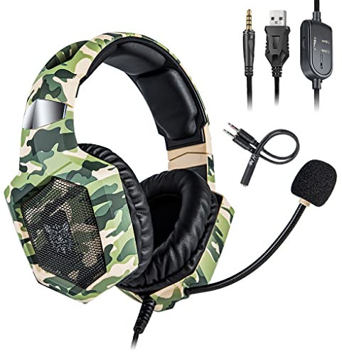 Wired Headphones Gaming Earphones Noise Concealing Headset, camouflage green