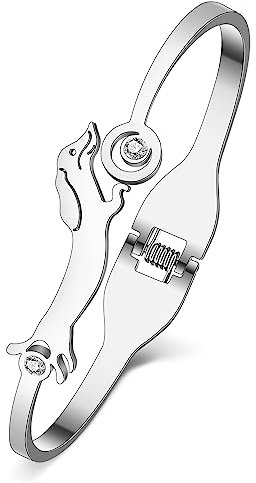 RAIDIN Gold Armreif Armband für Damen Mädchen 18K Gold plattiert Edelstahl zierlich Strass Kristall Süße Hund Welpe Haustiere Manschette Armbänder Schmuck Geschenke für Hundeliebhaber (Dackel)