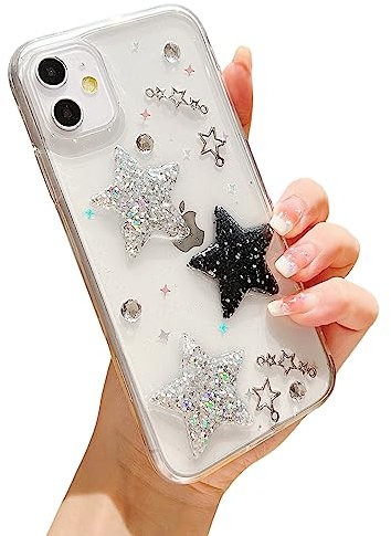 leobray Compatible with iPhone 11 Case for Women Girls,Cute 3D Stars Design Crystal Pearl Glitter Bling Case Sparkle Sparkly Slim Soft TPU Protective Cover for iPhone 11