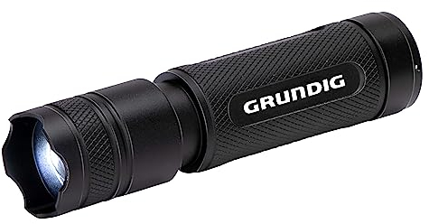 Grundig LED Taschenlampe 120 Lumen - 3W - 140M Reichweite - 3 Lichtmodi: Hoch, Niedrig, Pulsierend - Schwarz