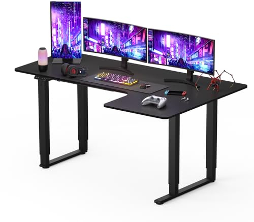FLEXISPOT L Shape 4 Legs Electric Standing Desk 180 * 110cm Dual Motors Height Adjustable Sit Stand Home Office Workstation with Memory Smart Panel, Splice Board, Black