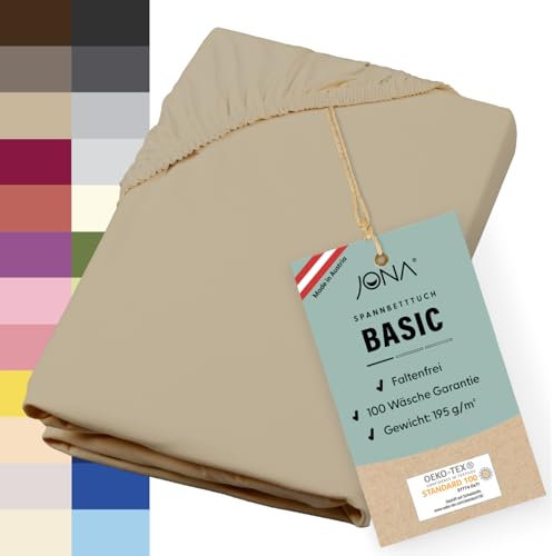 JONA SLEEP® Basic Spannbettlaken 180-200 x 200-220 cm - 190 g/m² faltenfreies Baumwoll-Jersey Leintuch - Made in Austria - Öko-Tex 100 Standard (Cappuccino)