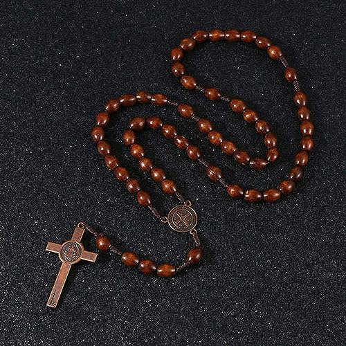 NEDOES Holzperlen, Rosenkranz, Kreuzanhänger, gewebtes Seil, Kette, Halskette, religiöser orthodoxer Gebetsschmuck, 8 mm