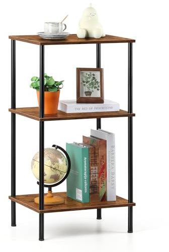 UOMIO 3-Tier Tall Side Table, Industrial Rustic Brown High End Table with Wooden Shelves, Space Saving Couch Table for Living Room, Small Bedside Table for Bedroom, Easy Assembly (40x32x76.5cm)