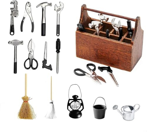 Peiyee Cassetta Degli Attrezzi In Miniatura,14pcs Degli Attrezzi In Miniatura Cassetta,Cassetta Degli Attrezzi In Legno In Miniatura,Miniatura Natale Decorazioni Casa Accessori Casa Bambole Miniatura